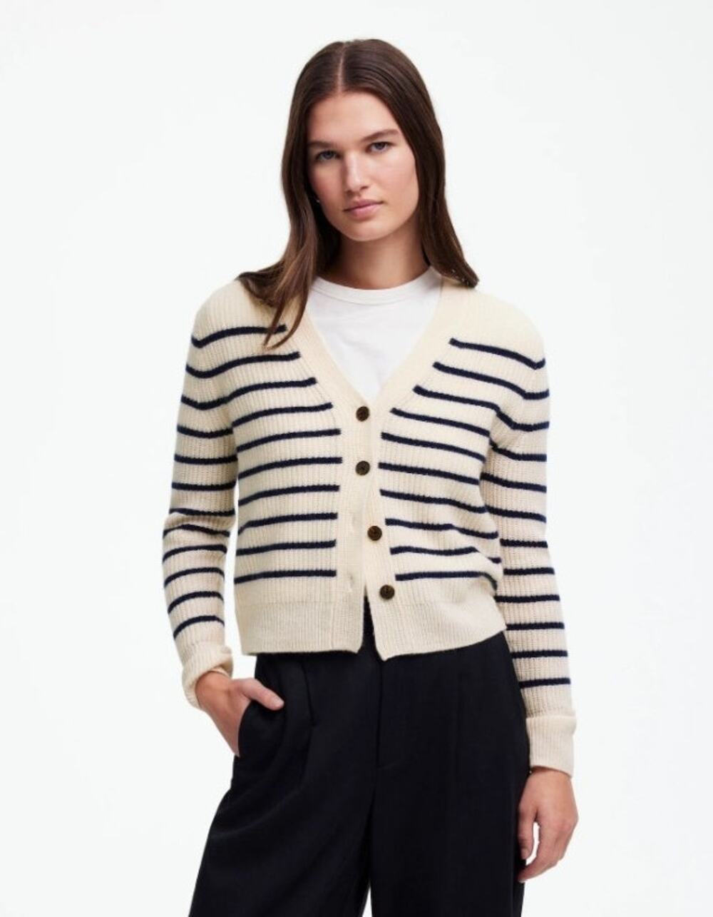 EUC Madewell Women's Wool Cashmere Striped Button Cardigan Sweater XXS